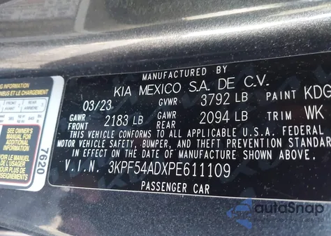 2023 Kia Forte Gt-Line z USA, uszkodzony, nr VIN 3KPF54ADXPE611109